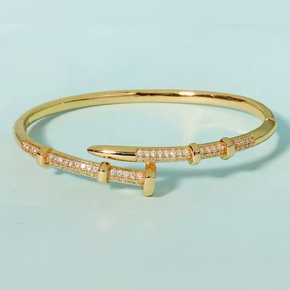 18K Gold Nail Bolt Screw Bracelet Bangle Diamond Inlay Love Designer Inspired